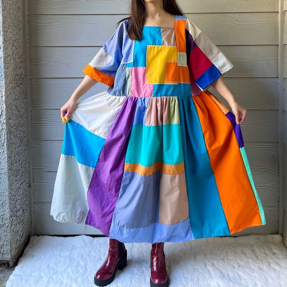 Handmade Dresses & Skirts - Handmade Quilted Patchwork Colorblock Dress SKU 10184